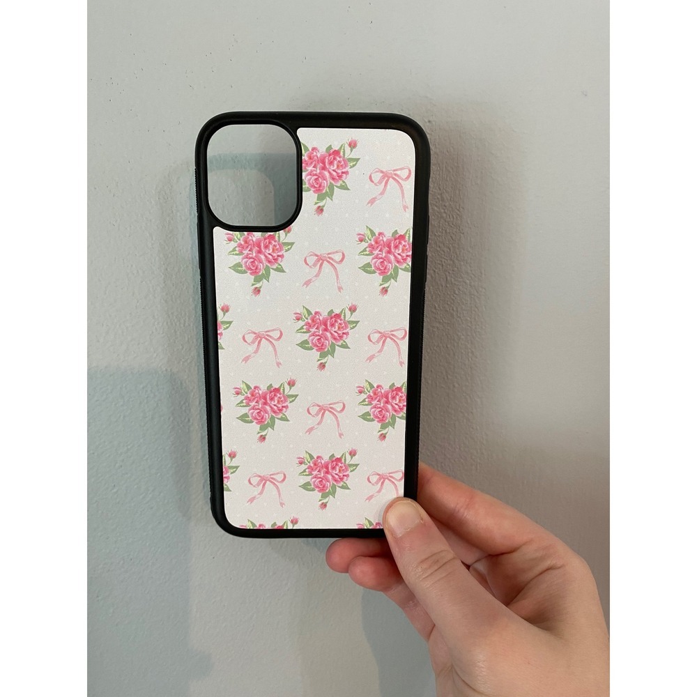 iPhone Case Womens iPhone 11 White Pink Floral Rose Bow Coquette Aesthetic